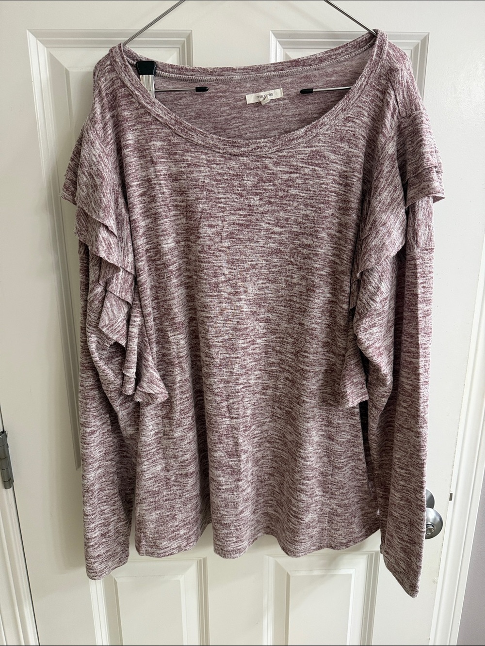 Maurices Dusty Rose Heathered Ruffle Sleeve Pullover
